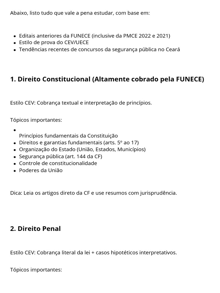 Estudo para Concursos FUNECE e PMCE | PDF | Constituição | Crimes