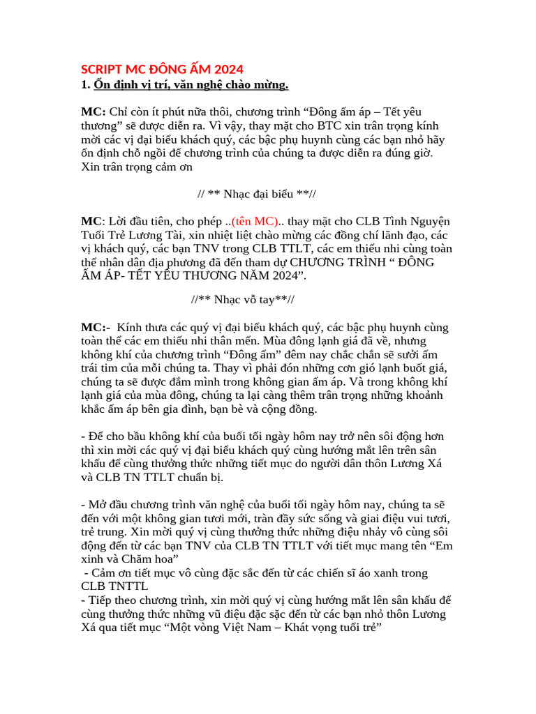 Script Mc Đông Ấm 2025 | PDF