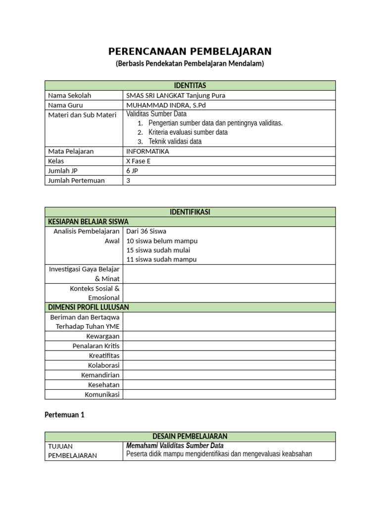 Perencanaan Pembelajaran Pdf