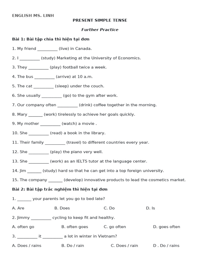 Present Simple Tense Practice Exercises | PDF