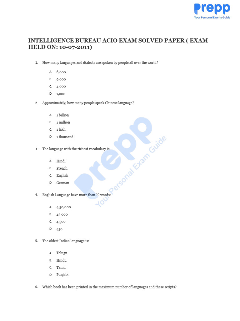 Ib Acio 2011 Solved Previous Year Question Paper | PDF | Nobel Prize