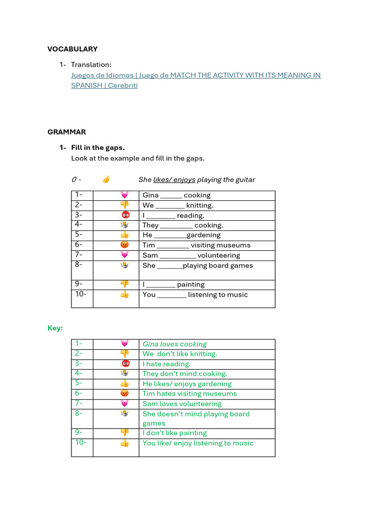 Free Time Activities and Preferences | PDF
