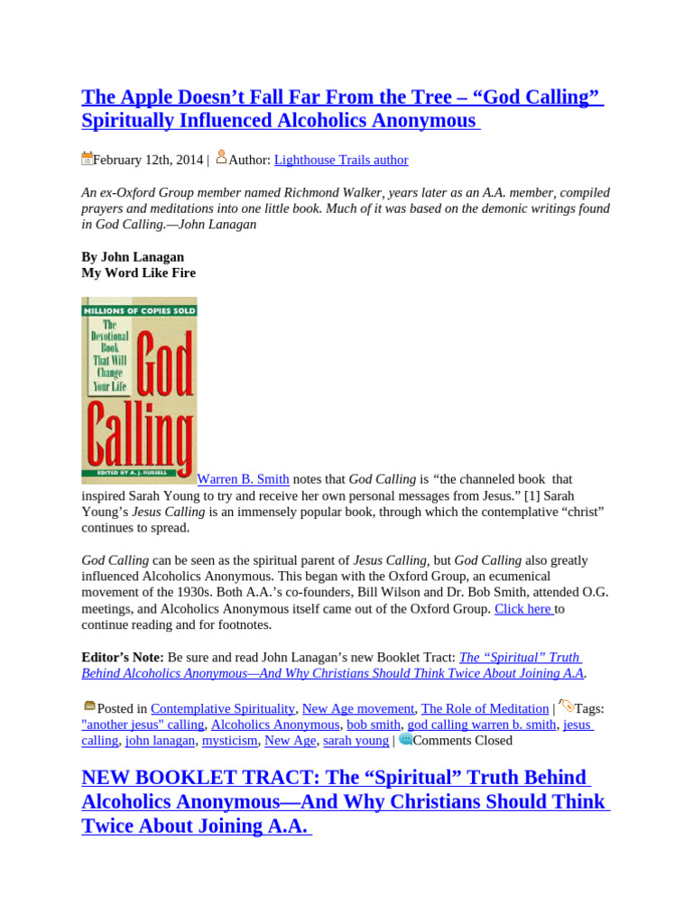 God Calling Spiritually Influenced Alcoholics Anonymous PDF
