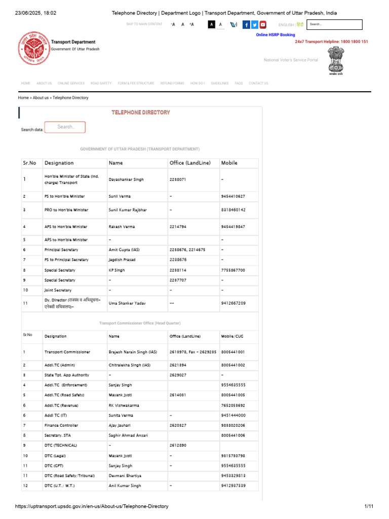 UP RTO Officer Contact Directory | PDF