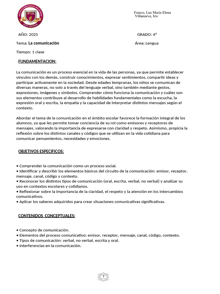 Pplanificacion Clase Comunicacion 2 | PDF | Comunicación | Comunicación ...