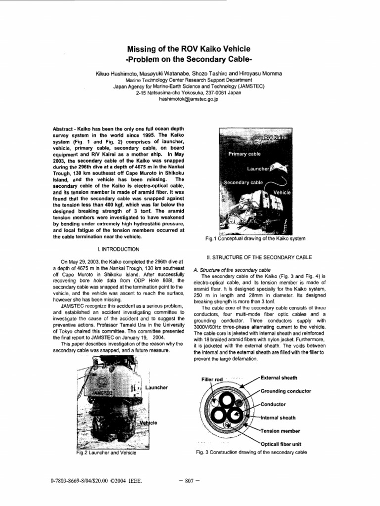 Kaiko ROV Secondary Cable Failure Analysis | PDF | Optical Fiber ...