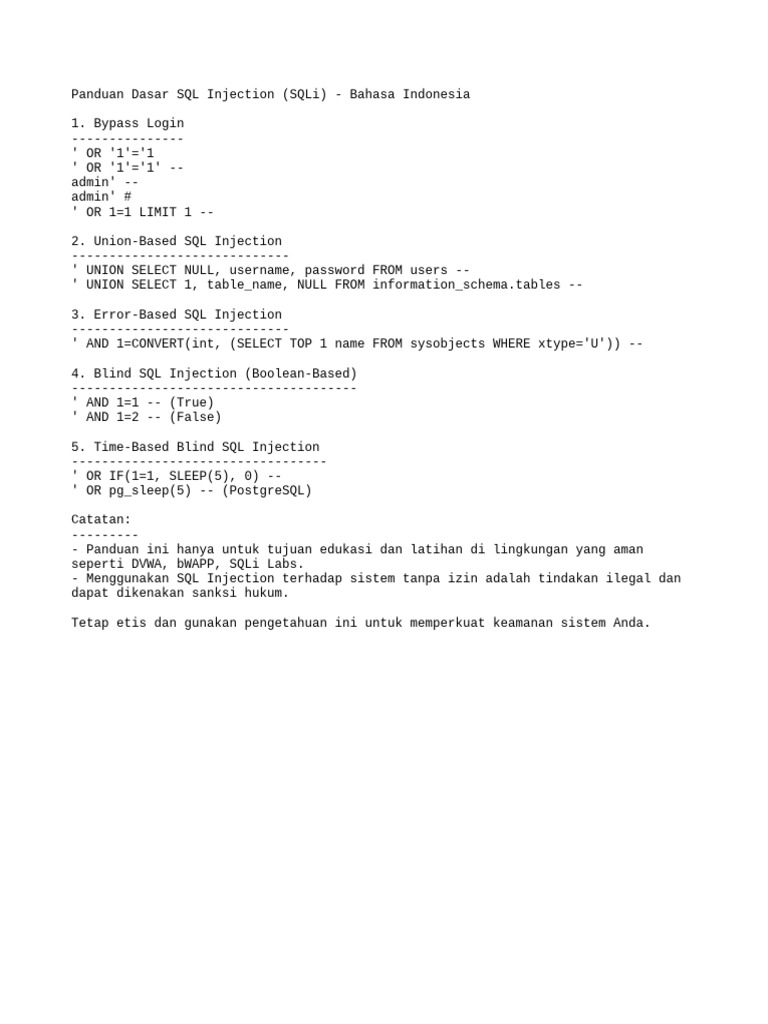 Panduan Dasar SQL Injection untuk Pemula | PDF