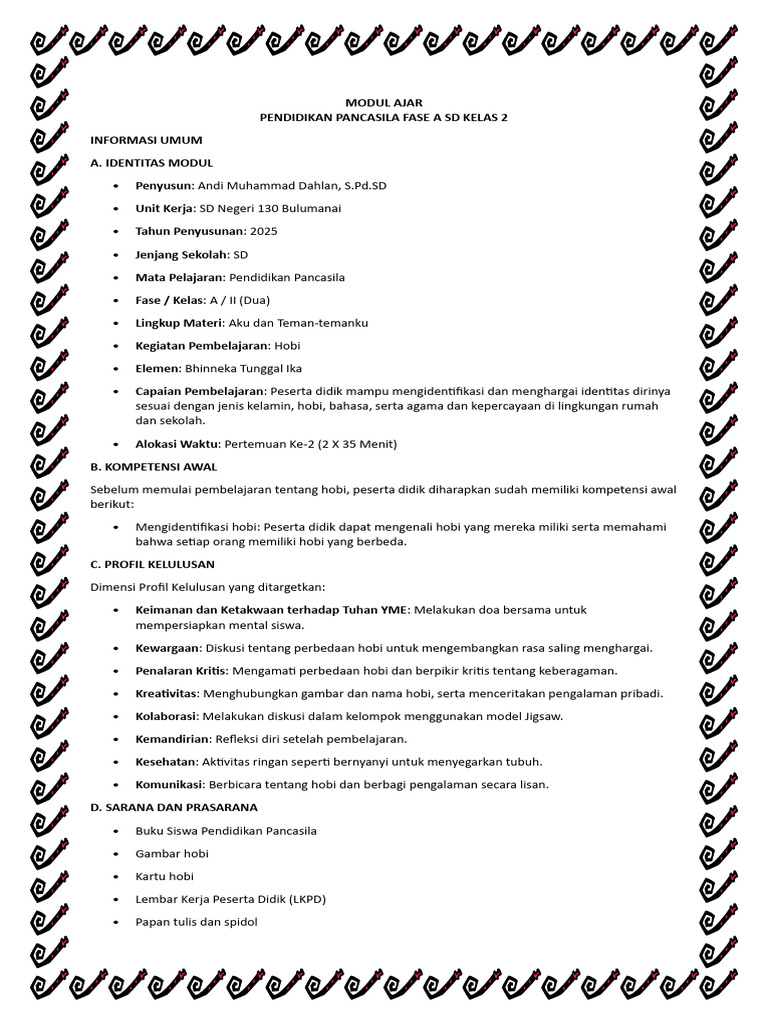 Modul Ajar Pancasila Kelas 2 SD | PDF