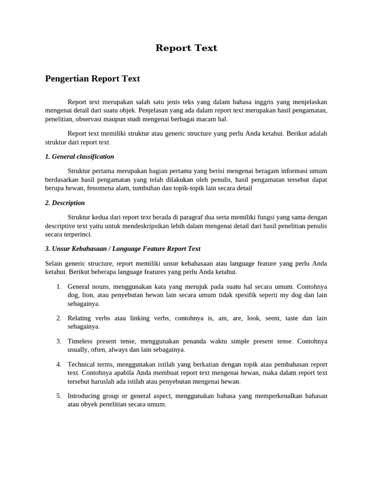 Pengertian dan Struktur Report Text | PDF
