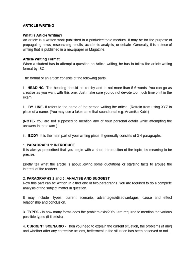 Article Writing Format for ISC | PDF