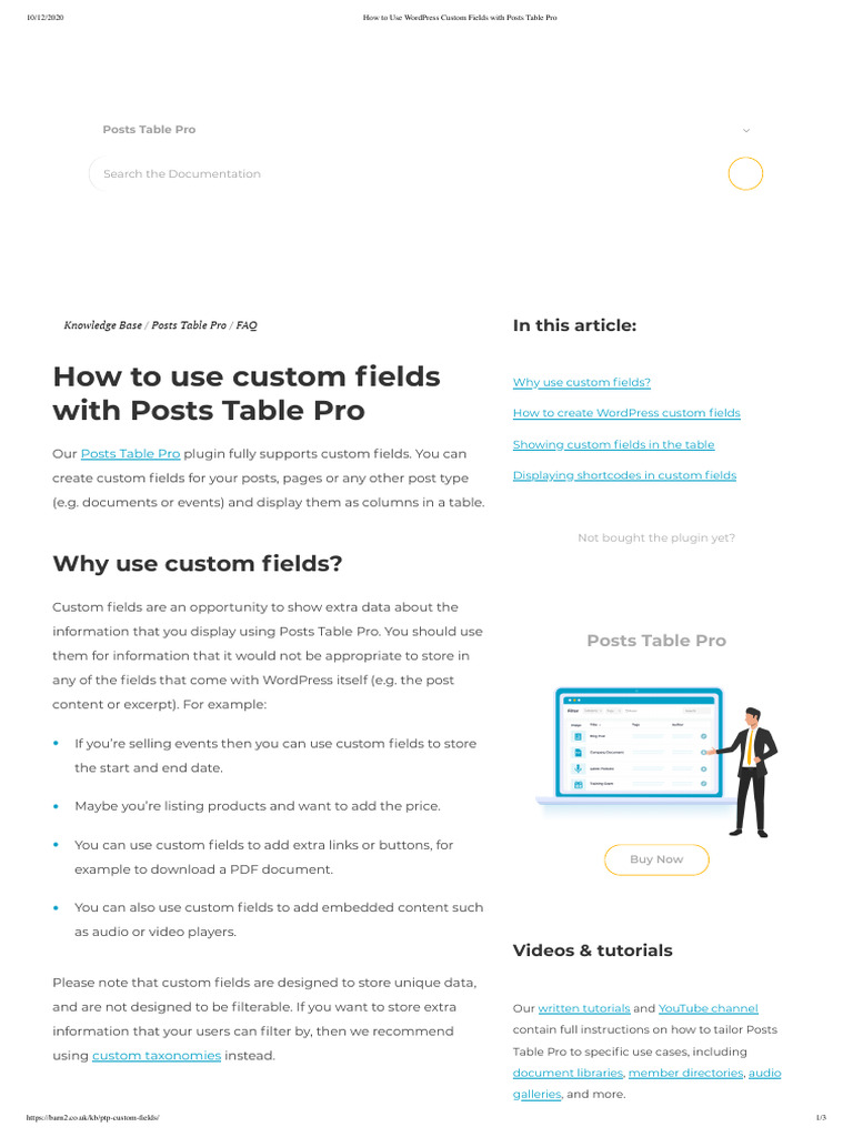 Custom Fields in Posts Table Pro | PDF | Word Press | Software