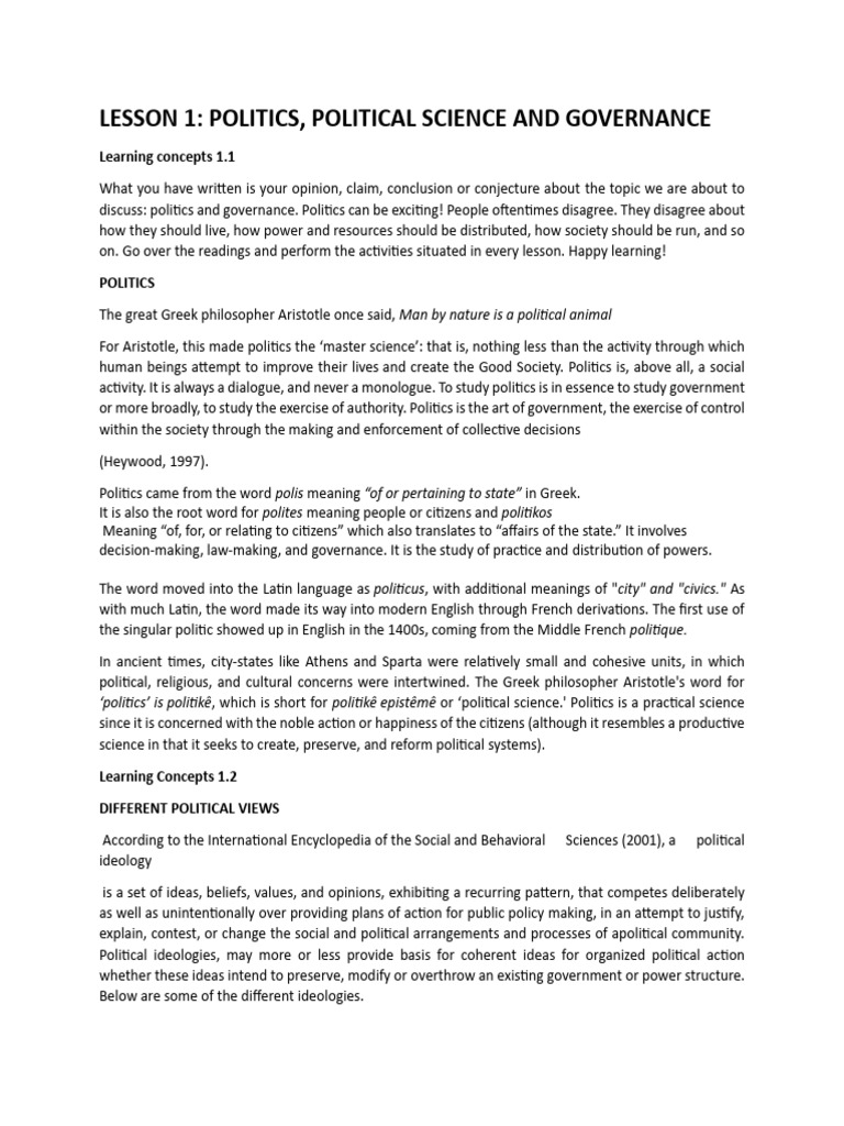 Understanding Politics and Governance | PDF | Power (Social And ...