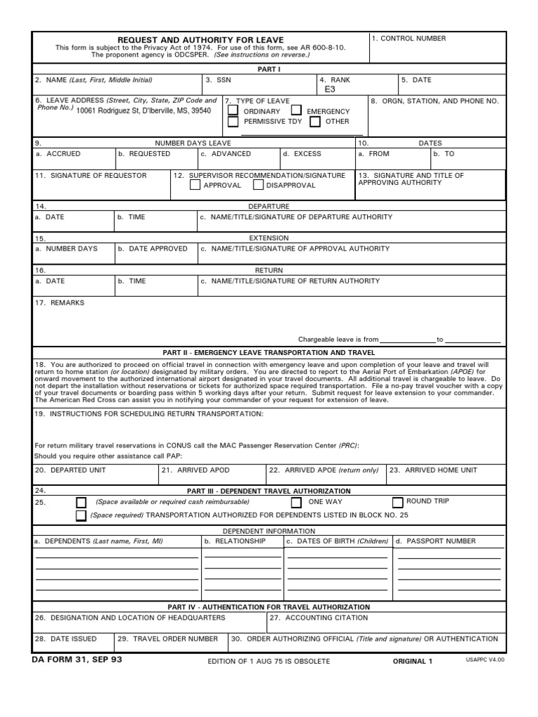 Leave Request Under AR 600-8-10 | PDF | Business