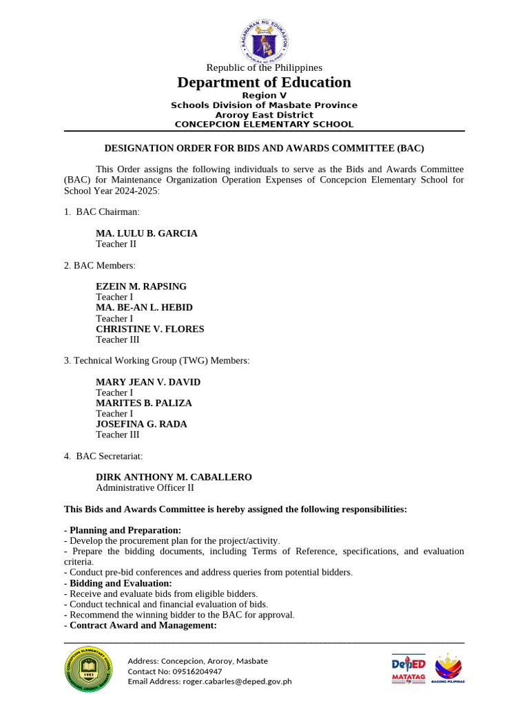 Designation Order For Bids and Awards Committee | PDF