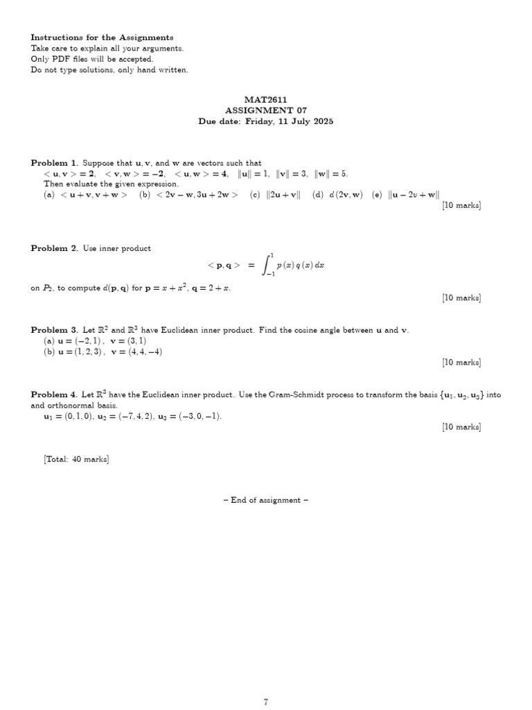 Assignment 7 MAT2611 2025 | PDF