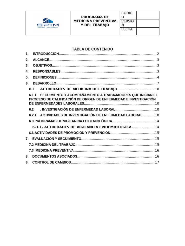 Programa de Medicina Preventiva Laboral | PDF | Seguridad y salud ...