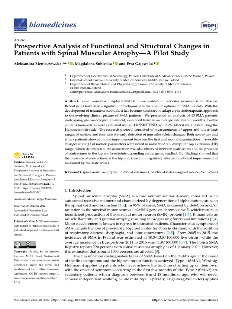 SMA Patient Functional Changes Study | PDF | Anatomical Terms Of Motion ...