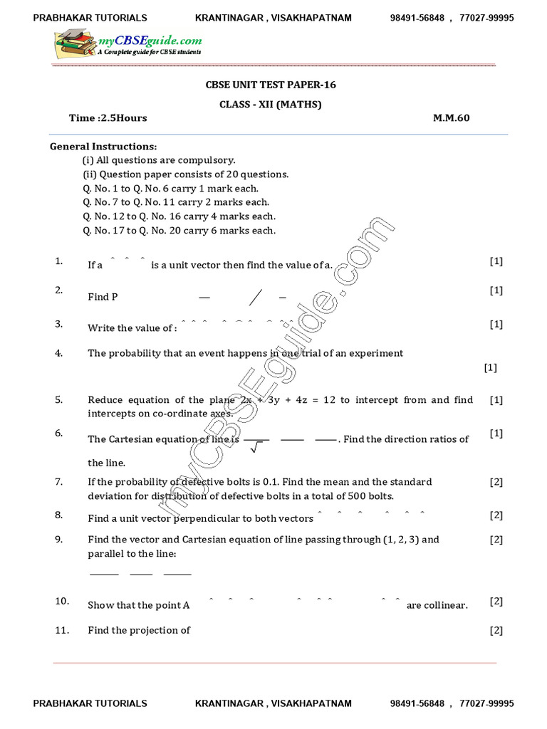 12 Mathematics Mixed Test 16 | PDF | Geometry | Mathematics