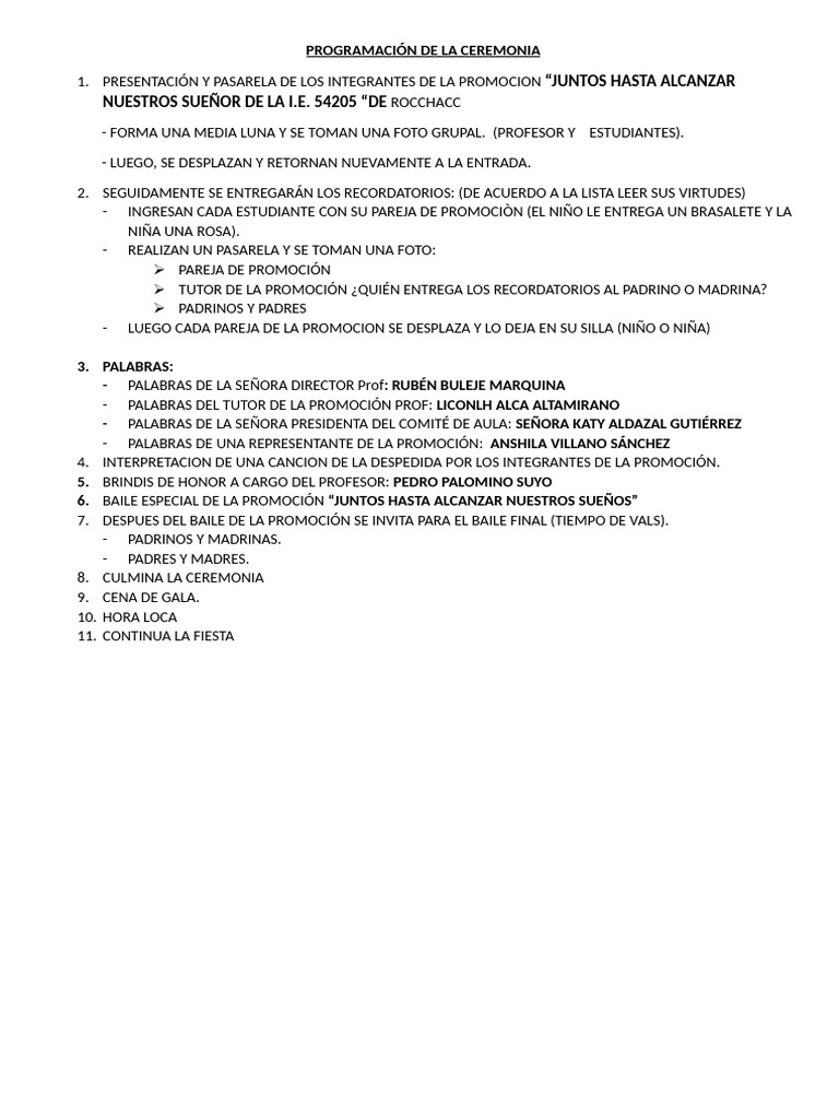 Programacion de La Ceremonia de Promoción | PDF