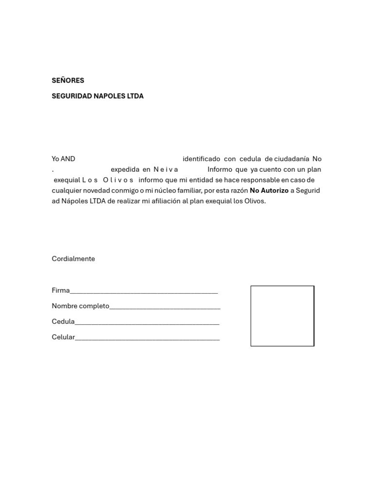 Carta de No Afiliacion - No Autoriza | PDF