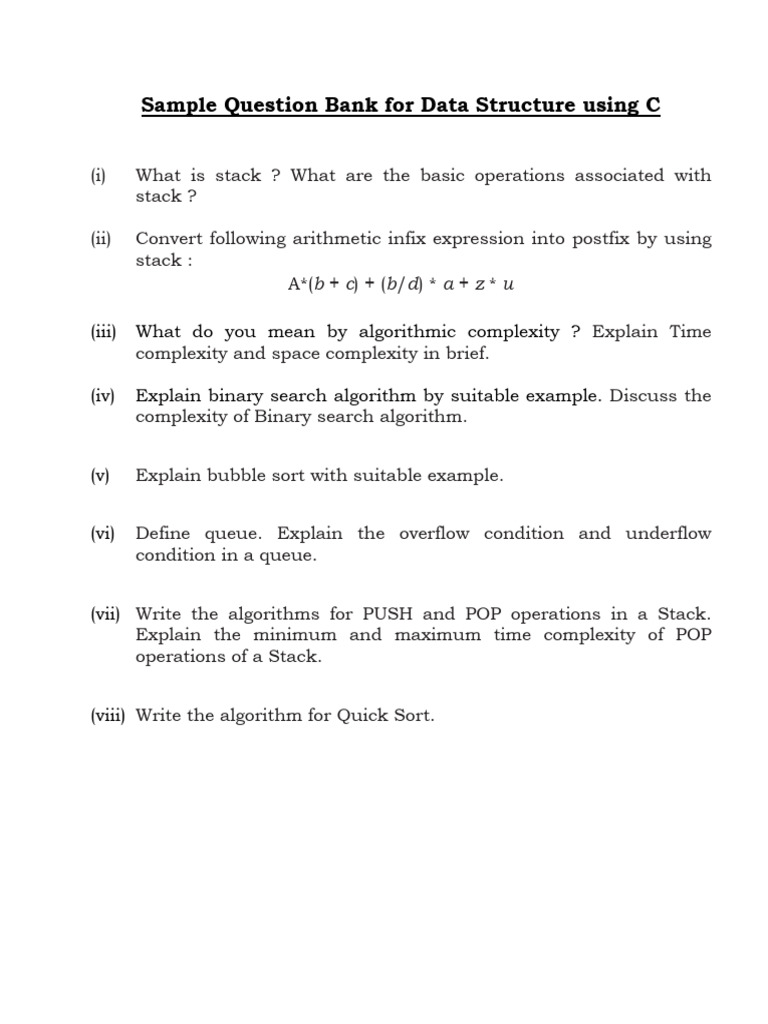 Data Structure IA Question Bank | PDF