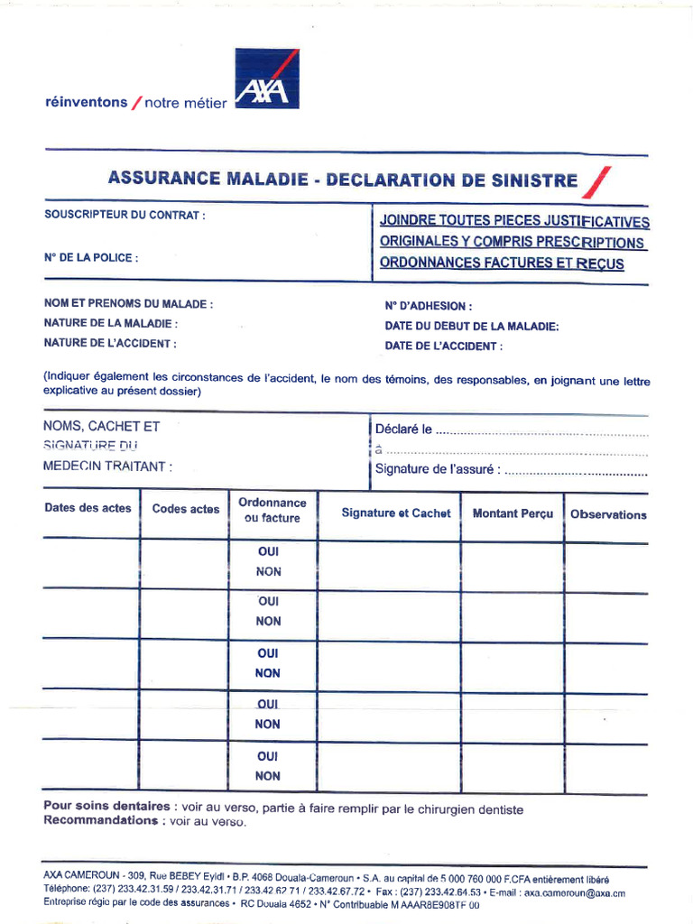 Fiche Maladie AXA PDF