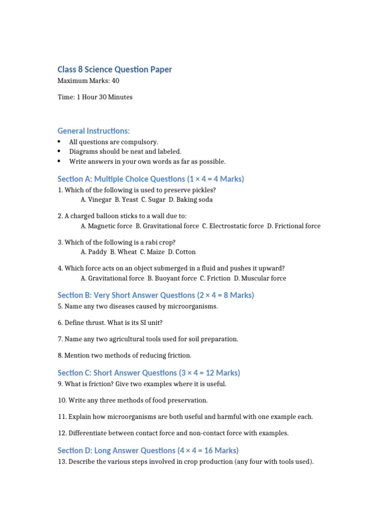 Class 8 Science Term 2 Question Paper | PDF