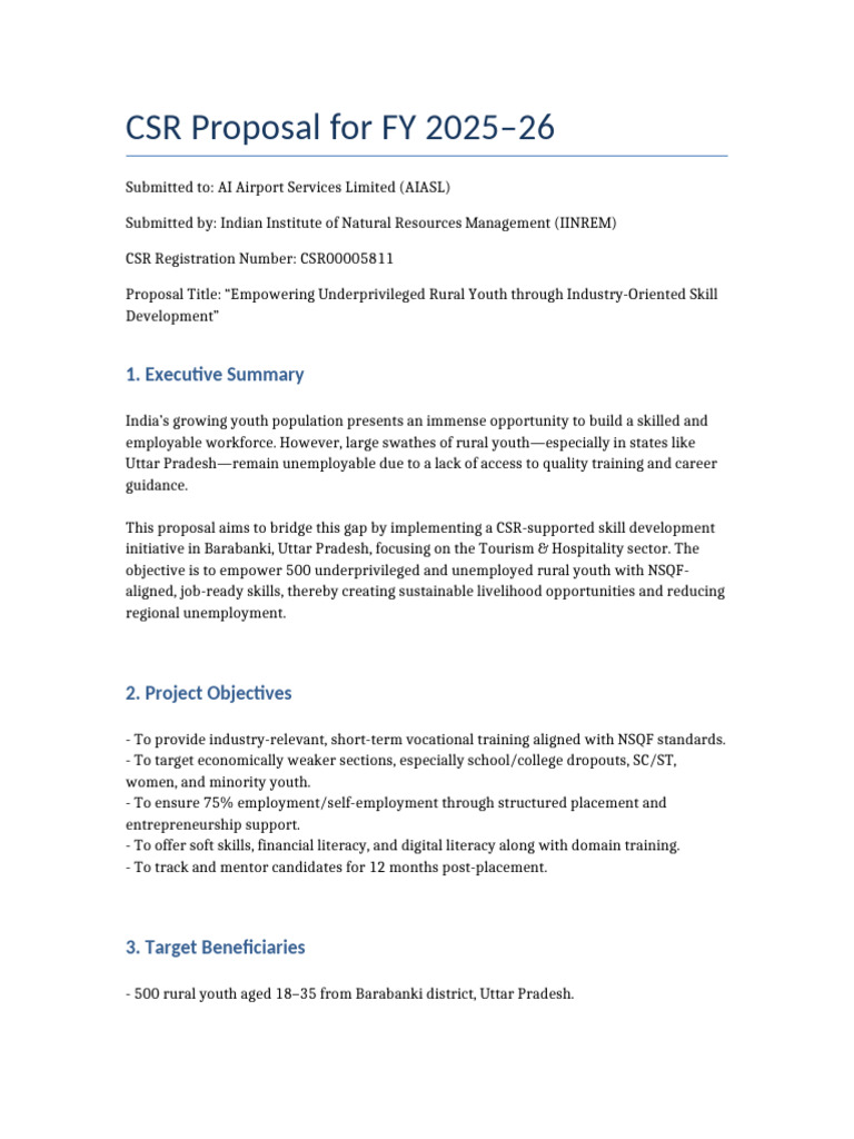 IINREM CSR Proposal AI Airport 2025-26 | PDF | Corporate Social ...