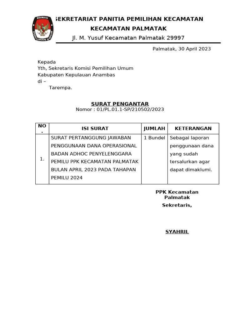 Laporan Penggunaan Dana Pemilu Palmatak | PDF