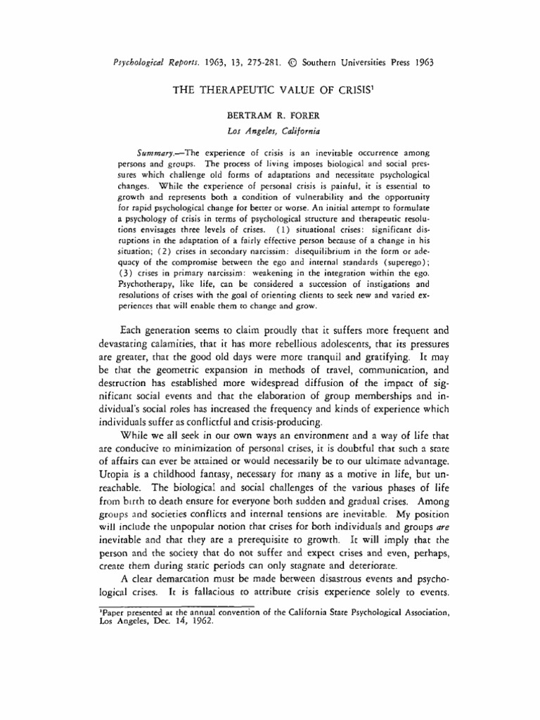 Therapeutic Insights on Psychological Crises | PDF | Psychotherapy ...