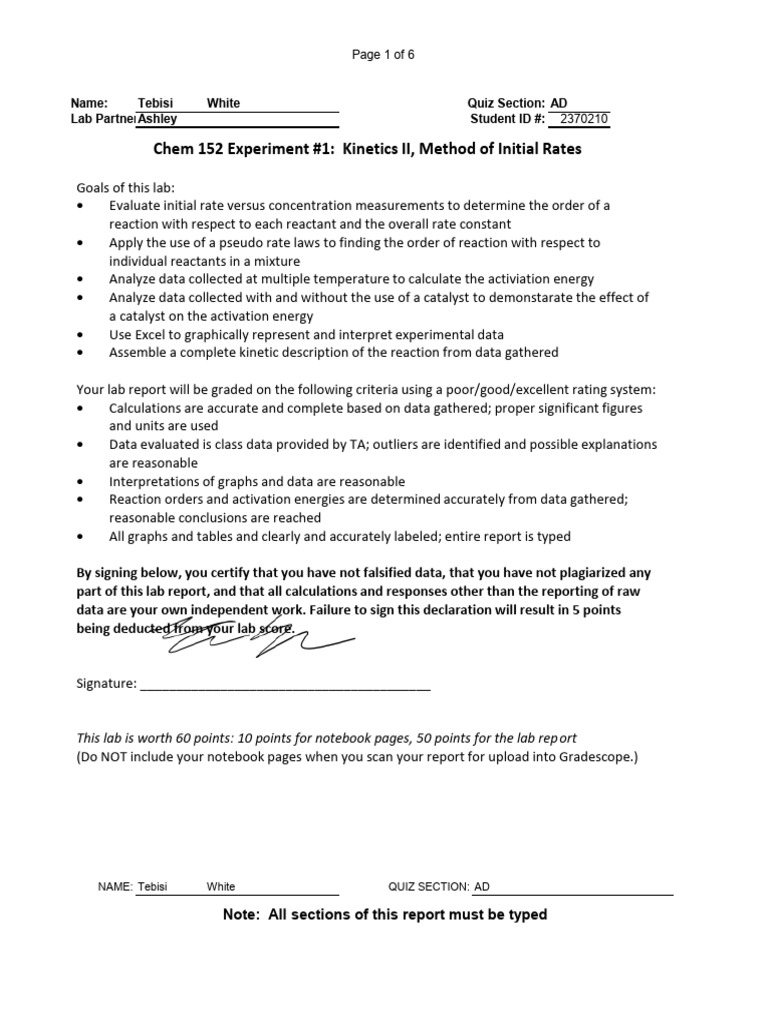 Kinetics II: Initial Rates Lab Report | PDF | Activation Energy ...
