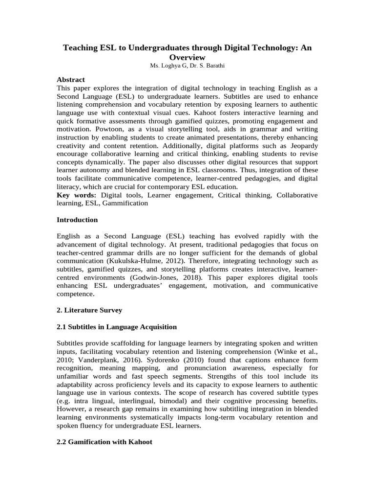 Digital Tools for ESL Teaching Strategies | PDF | English As A Second ...