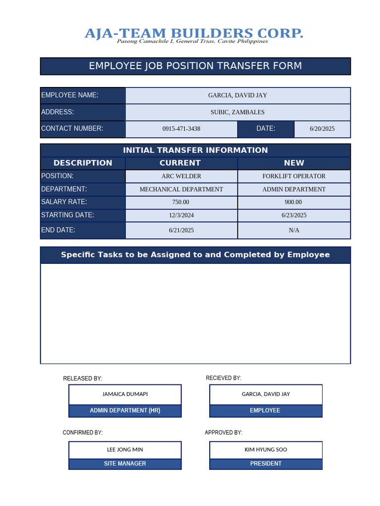 Employee Job Position Transfer Form | PDF