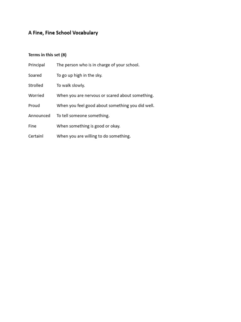 A Fine, Fine School Vocabulary Terms | PDF