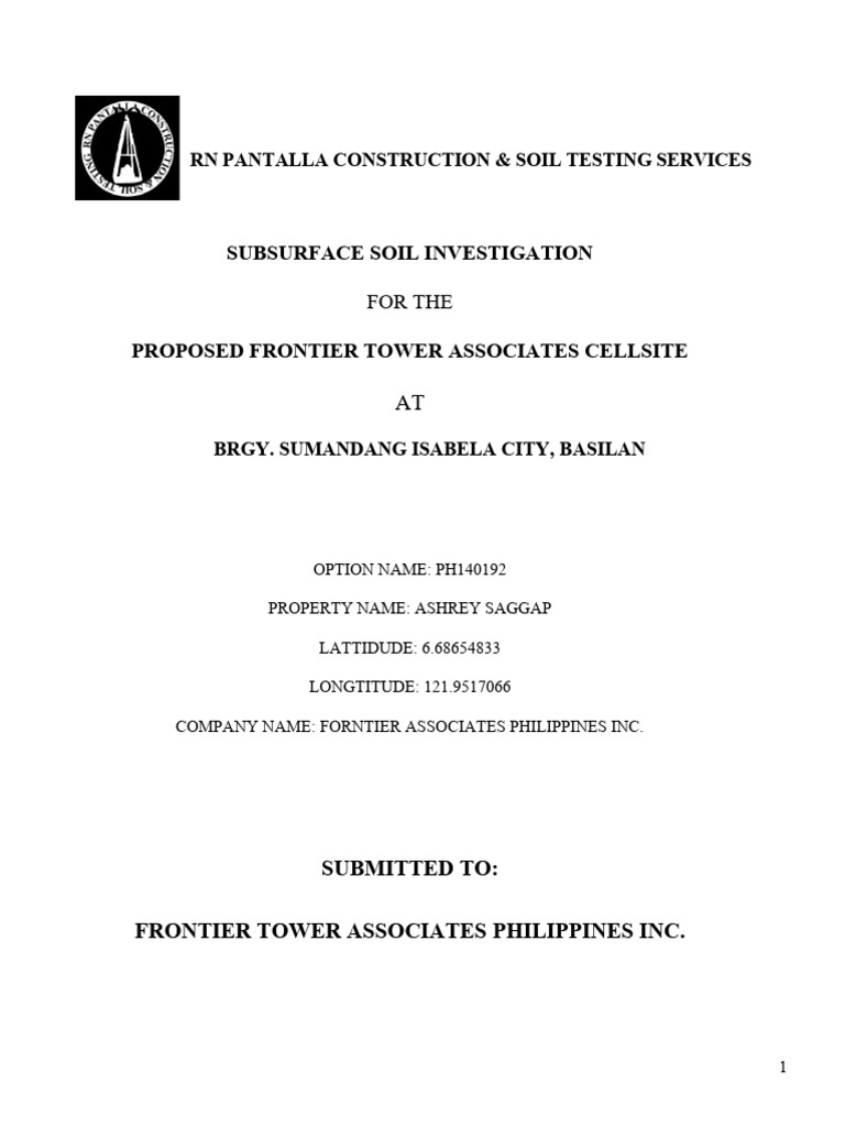 Soil Testing for Frontier Tower Site | PDF