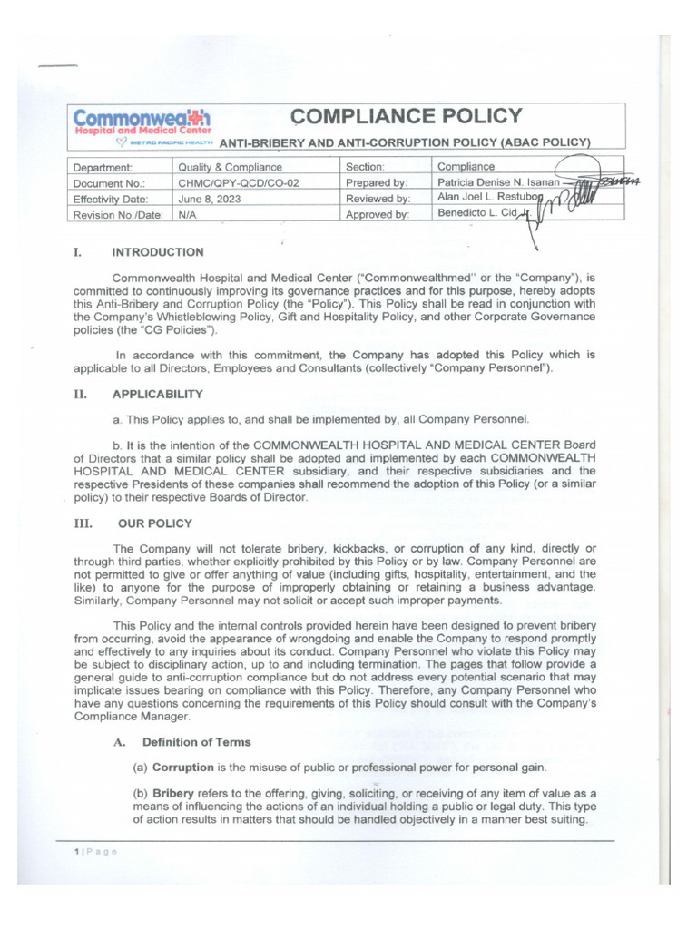 Anti-Bribery and Anti-Corruption Policy (Abac Policy) - Merged | PDF ...