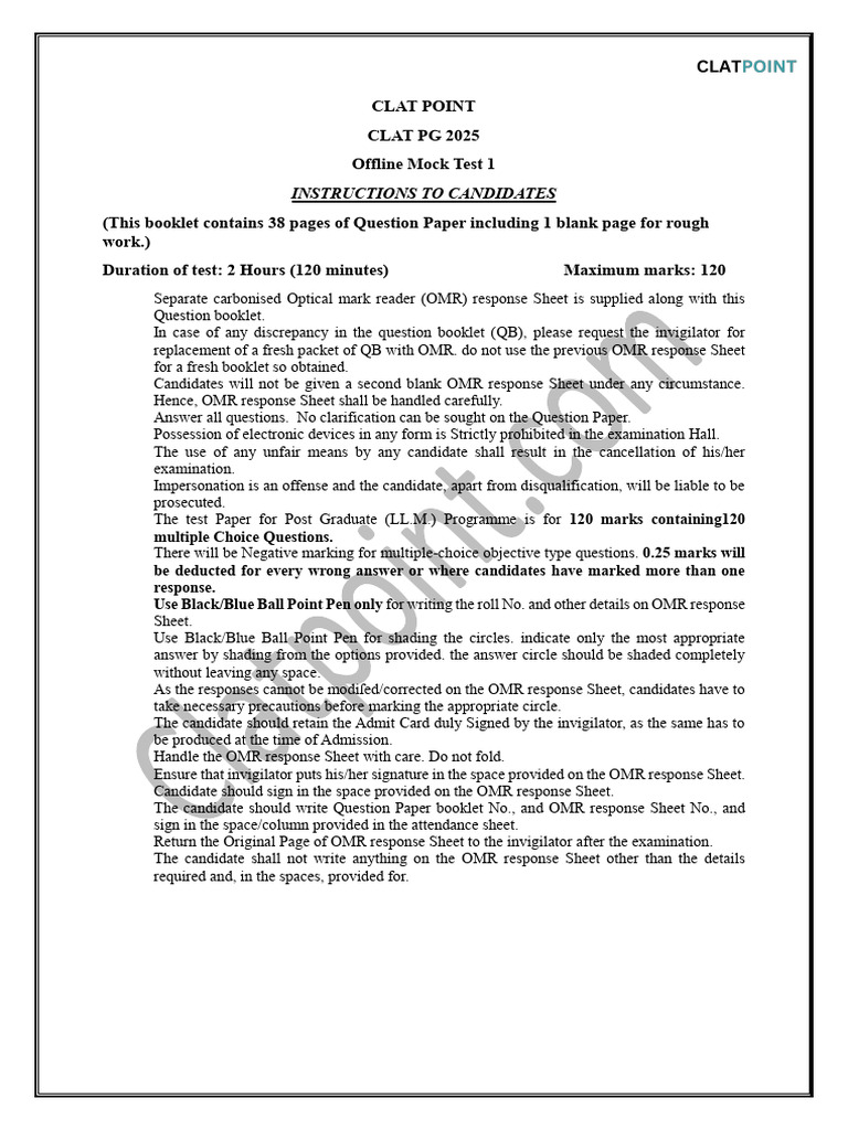 CLAT PG 2025 Mock Test Instructions | PDF | Cost Of Living | Israeli ...