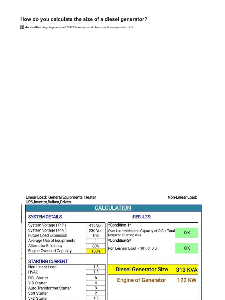 Calculate Generator Sizing | PDF