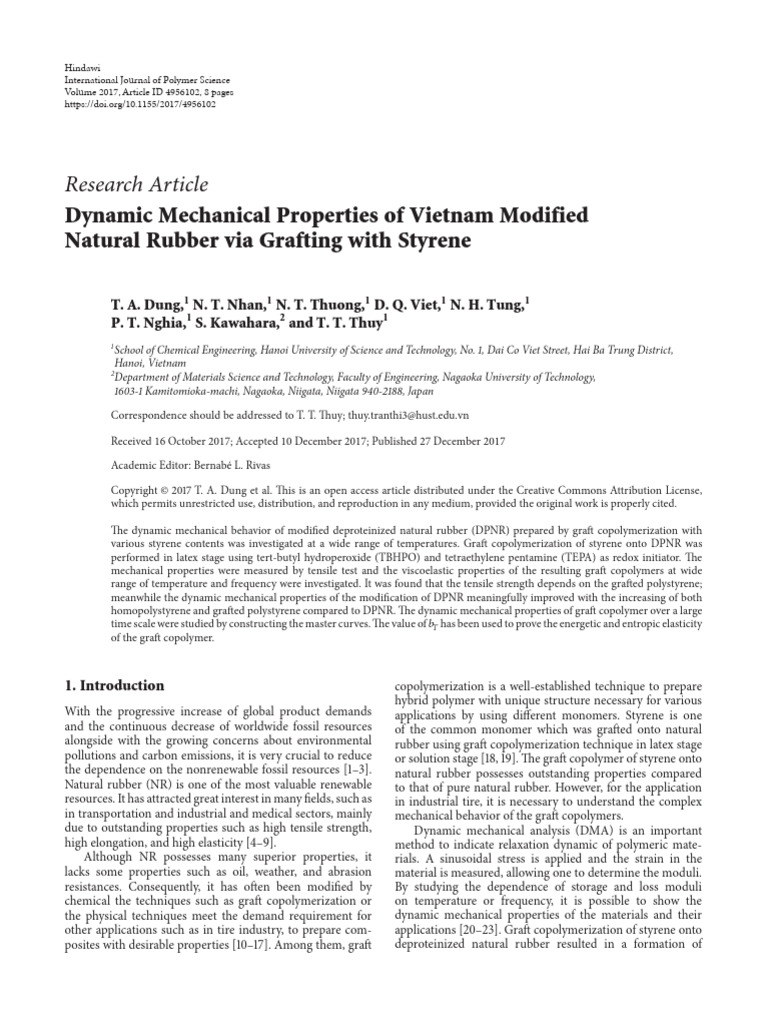 Dynamic Properties of Grafted Natural Rubber | PDF | Copolymer | Polymers