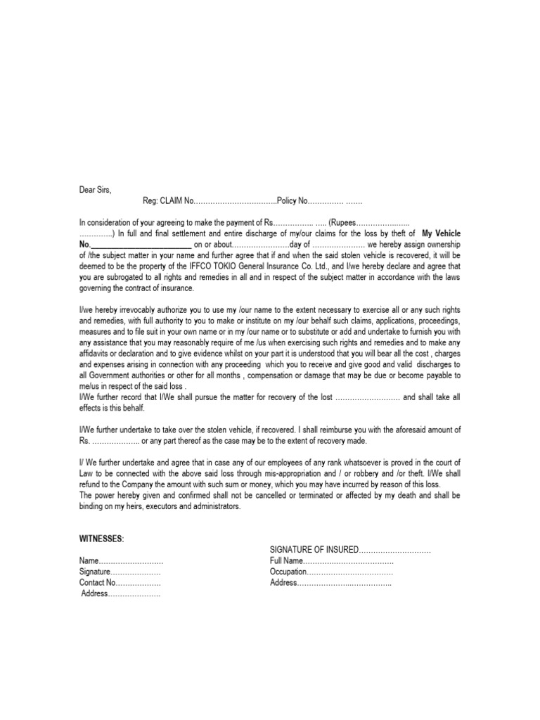 Subrogation Letter Format Sample | PDF | Insurance | Subrogation
