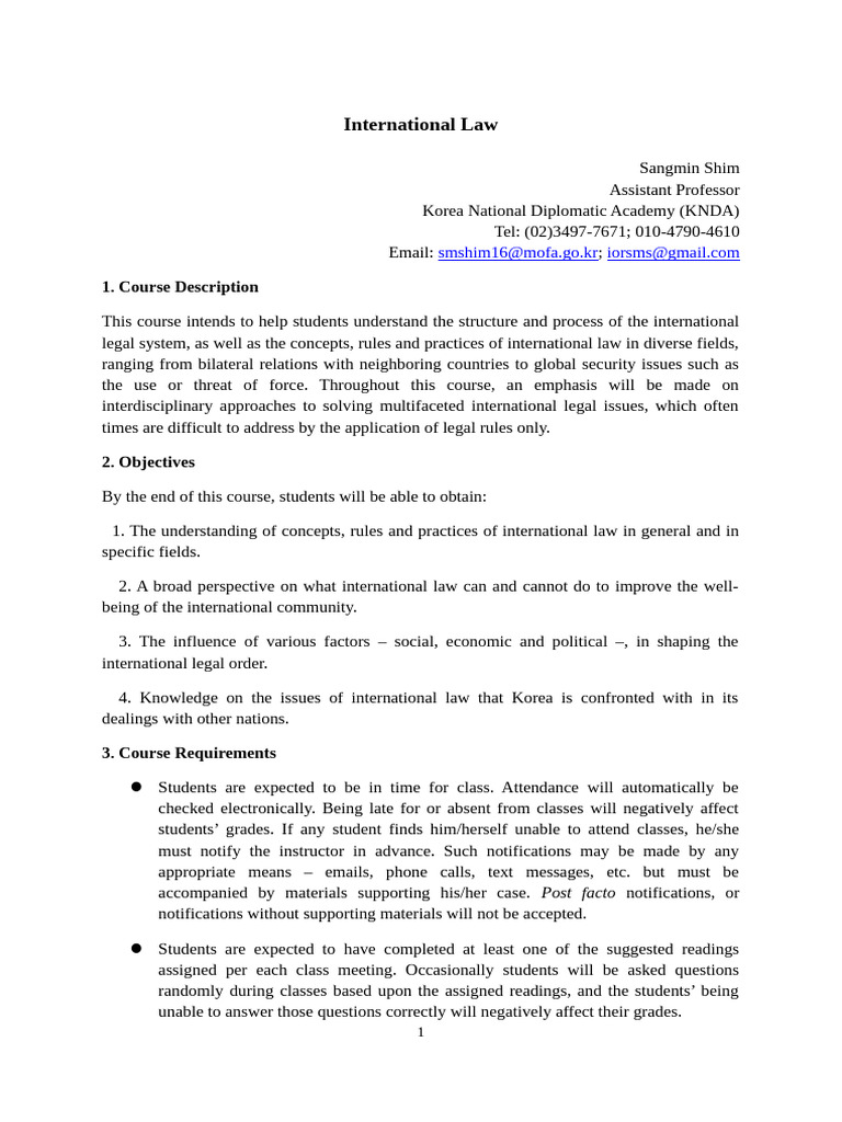 International Law Course Overview | PDF | United Nations Convention On ...
