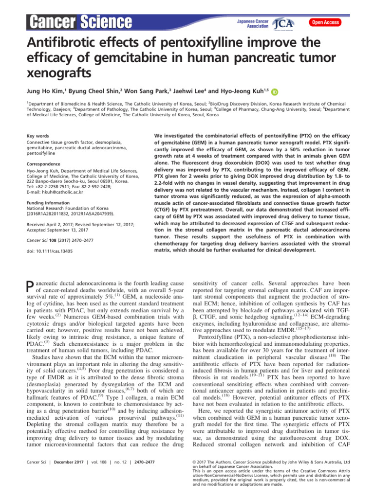 Cancer Science - 2017 - Kim - Antifibrotic Effects of Pentoxifylline ...