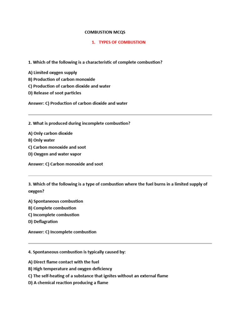 Combustion Types and MCQs Guide | PDF | Combustion | Fuels
