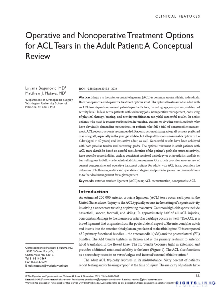 ACL Tear Treatment Options Overview | PDF | Knee | Medical Specialties