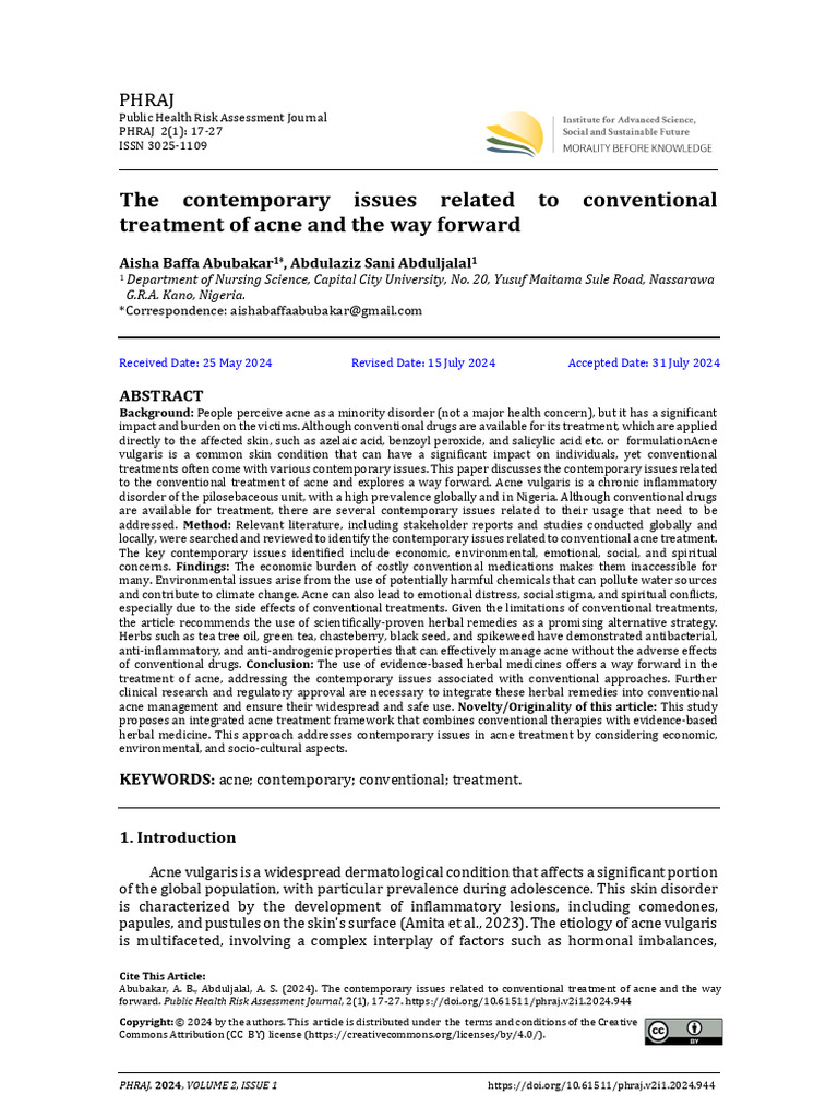 The Contemporary Issues Related To Conventional Treatment of Acne and ...