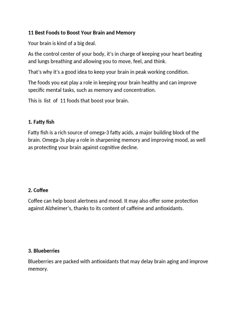 11 Best Foods To Boost Your Brain and Memory-Summary | PDF | Foods ...