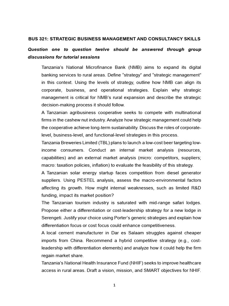 Bus 321 Tutorial Questions | PDF | Strategic Management | Sustainability