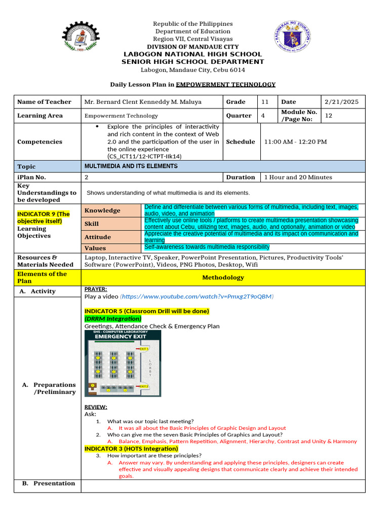 Daily Lesson Plan: Multimedia Elements | PDF | Multimedia | Communication
