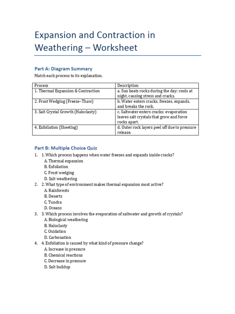 Expansion Weathering Worksheet | PDF