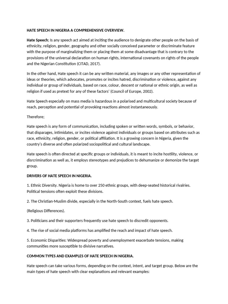 Overview of Hate Speech in Nigeria | PDF | Hatred | Hate Speech